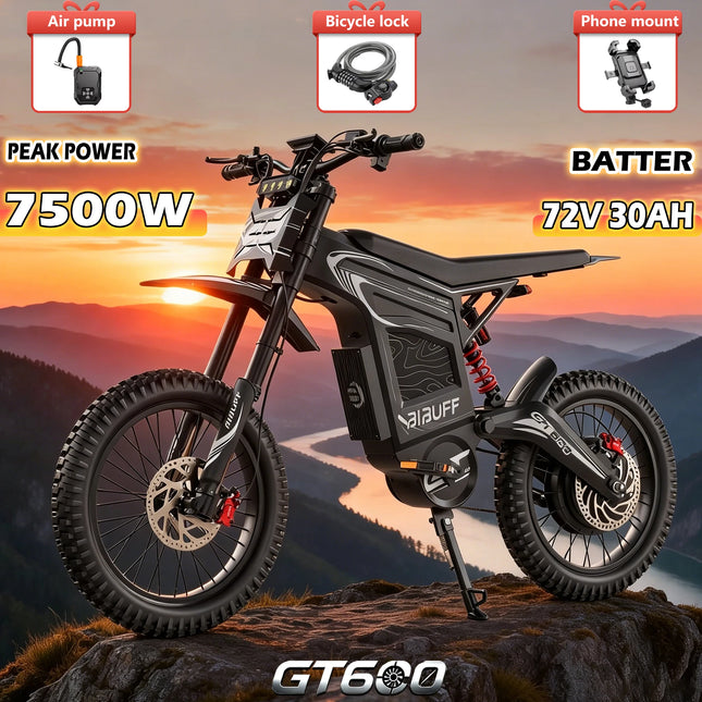 New EU Off-Road E-Bike GT600, 85 km/h Top Speed, 7,500W Brushless Motor, 72V 30Ah Lithium Battery, Electric Motorcycle for Adults, 85 km/h Max Range
