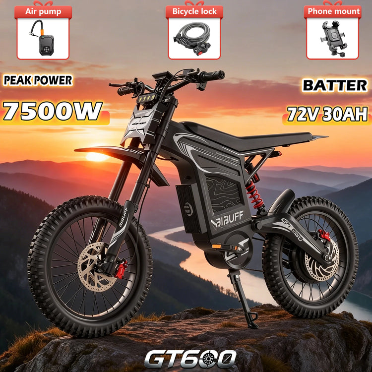 Nuova E-Bike Fuoristrada EU GT600, 85 km/h di velocità massima, motore brushless da 7.500 W, batteria al litio 72V 30Ah, moto elettrica per adulti, autonomia massima 85 km/h