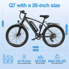 Bicicletta elettrica Aairsk Q7 con motore da 250W, batteria rimovibile da 36V 10Ah, velocità massima di 25 km/h, doppia sospensione e autonomia da 45 a 75 km per carica. Bicicletta elettrica per adulti.