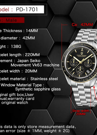 PAGANI DESIGN Nuovi orologi da uomo, orologio al quarzo di lusso, cronografo di precisione, vetro zaffiro AR, resistente all'acqua fino a 100M, orologio business 2026, spedizione locale UE