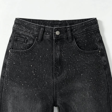 High Waist woman Jeans Barrel Model Black Denim Vintage Wash Sparse Brilliant Detail large trousers Leg Curved Streetwear Y2K Fashion Casual Outfits YW-1842