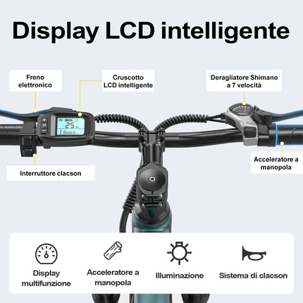 Bicicletta Elettrica Aairsk GT300 per Adulti, Batteria 36V10AH, 7 Velocità, con NFC, Pneumatici da 26 Pollici
