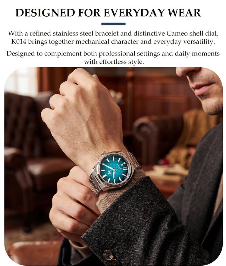 AddiesKin K014 Mechanical Watch for Men ST2130 Automatic Movement (ETA 2824 Compatible) 40mm Stainless Steel Case Cameo Shell
