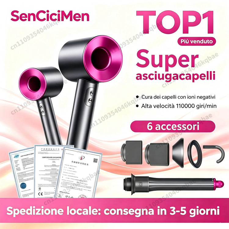 SenCiciMen 6 IN 1 Super Hair Dryer Negative Ion Hair Care Hairdryer With Auto-Wrap Curler 1600W Blow Dryer Home Appliances Tourist Styling Tools Holiday Gift Ideas for Women