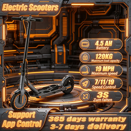 EU Stock 350W Electric Scooter 19 MPH 3Speed Settings App Control IPX4 Water Resistance 8.5 Inch Solid Non Slip Tires Stainless Steel Frame A Sturdy Comfortable And Foldable Electric Scooter