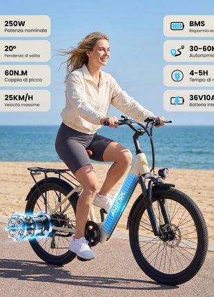AAIRSK City Bicicletta Elettrica, Batteria 36V 13 Ah, 7 Velocità, Range fino a 60 km, NFC, Velocità