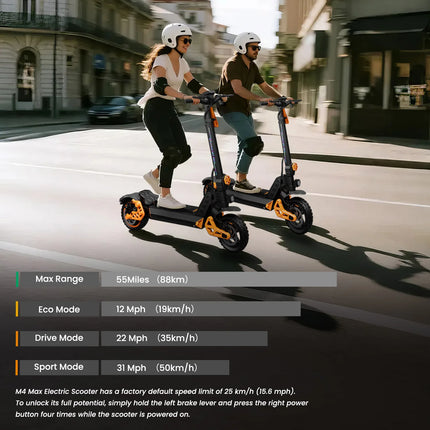 Monopattino Elettrico Potente Ruitoo M4 Max 1000W, Batteria 48V 15.6Ah, Autonomia 55KM, Pneumatici Fuoristrada da 10 Pollici, Velocità 50KM/H, per Adulti
