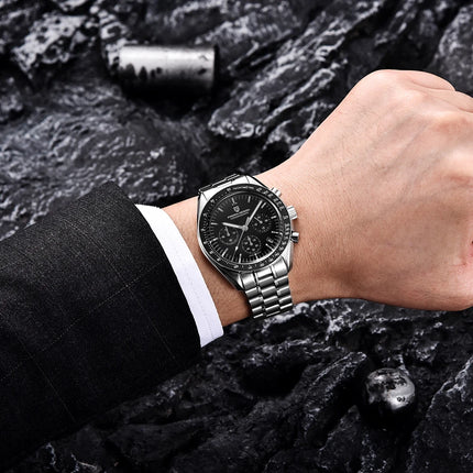 PAGANI DESIGN 2026 Nuovo Orologio al Quarzo da Uomo con Fasi Lunari, Orologi di Lusso con Vetro Zaffiro AR, Cronografo Impermeabile PD1701, Spedizione Locale