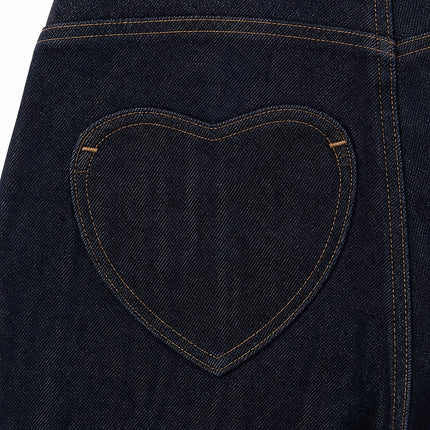 Women's Jeans High Waist Wide Leg Dark Blue Double Button Back Pocket Heart Shape Elegant Comfortable For Work And Outgoing YW‑1891