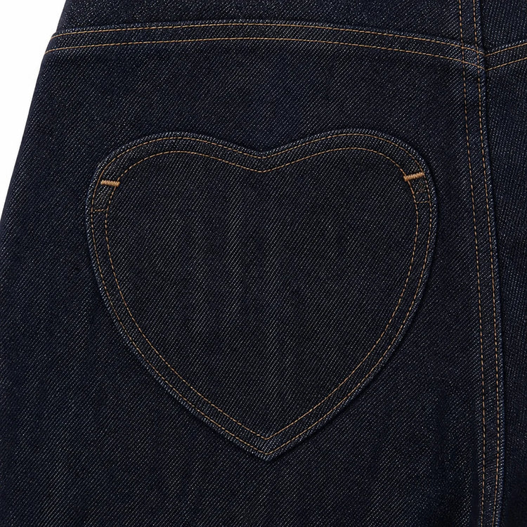 Women's Jeans High Waist Wide Leg Dark Blue Double Button Back Pocket Heart Shape Elegant Comfortable For Work And Outgoing YW‑1891