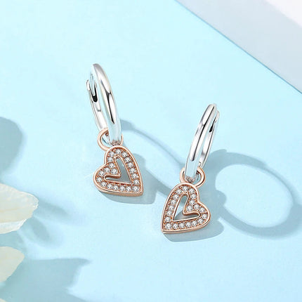 Orecchini Originali in Argento Sterling 925, Modello 2026, a Perno e a Cerchio con Cristalli, per Donna, in Oro Rosa, con Corona, Cuore, Infinito, Ape, Gioielli platinumshop