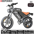 Bicicletta Elettrica DEEPOWER S8 3500W Doppio Motore 48V 60Ah Doppia Batteria Bici Elettrica Fuoristrada Pneumatici Larghi 20 Pollici E-bike per Tutti i Terreni
