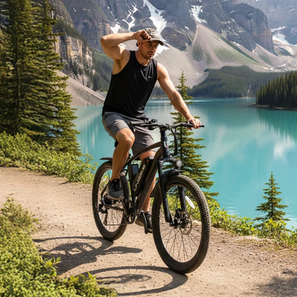 Bicicletta elettrica Aairsk Q7 con motore da 250W, batteria rimovibile da 36V 10Ah, velocità massima di 25 km/h, doppia sospensione e autonomia da 45 a 75 km per carica. Bicicletta elettrica per adulti.