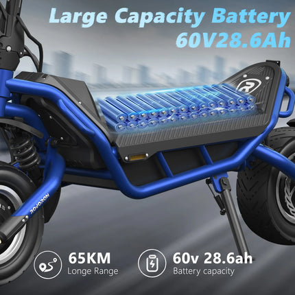 SUNNIGOO X3 Potente Monopattino Elettrico 1800W Motore ad Alta Potenza 60V 28.6Ah Batteria Grande Capacità Doppia Modalità di Guida Velocità Massima 65KM/H Veicolo per Pendolari a Lungo Raggio Pneumatici Fuoristrada da 11