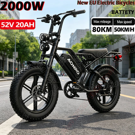 Nuova Bici Elettrica POWBEN V20 2026 UE, Motore 2000W, Velocità Massima 50km/h, Batteria 52V 15Ah, Pneumatici 20×4.0, Cambio a 7 Velocità SL-TX30-7R, E-Bike per Adulti