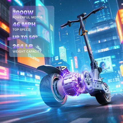 Ruitoo M6MAX Scooter elettrico Doppi motori 3000W 70KM Portata 82 km/h Velocità 60V/20,8AH Batteria Pneumatici fuoristrada da 11 pollici Pieghevoli