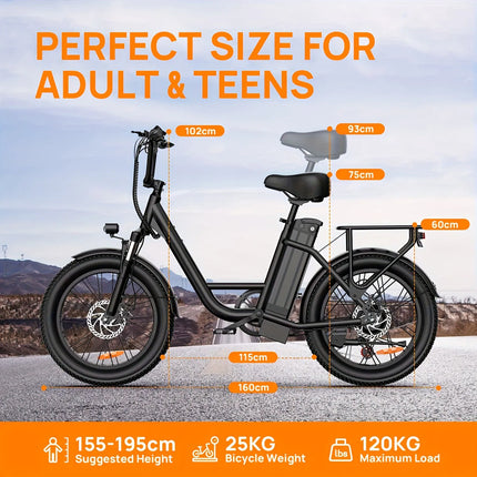 Bicicletta Elettrica URLIFE E20 per Adulti, Motore da 1000W, Batteria Rimovibile e Bloccabile da 48V 13Ah, Pneumatici Fat da 20 Pollici 3.0, Cambio Shimano a 7 Velocità, Velocità Massima 25KM/H, Doppio Freno a Disco, Ammort