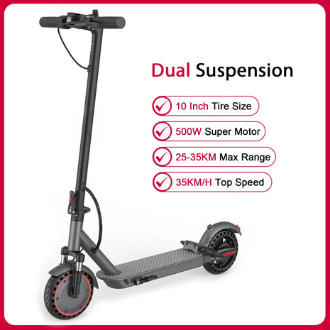 AOVOPRO LP10 Scooter elettrico a doppia assorbimento degli urti 35KM 10 pollici 35KM/H Velocità massima Cruise Control Luce a LED Monopattino elettrico