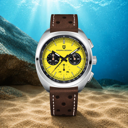 PAGANI DESIGN Nuovo Orologio da Uomo Turtle Back Cronografo al Quarzo con Vetro Zaffiro e Bracciale, Movimento Giapponese VK63, Spedizione Locale