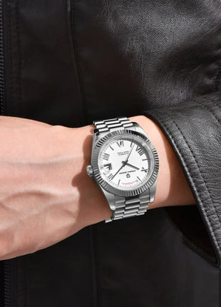 Orologio automatico di lusso Blue DESIGN Ice Blue per uomo, orologio da polso meccanico in acciaio inossidabile, impermeabile, vetro zaffiro AR, consegna locale