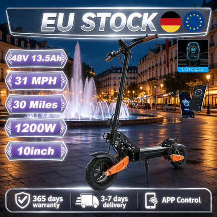 EU Stock 1200W Electric Scooter 31 MPH Adult Commuter Electric Scooter With A Range Of Up To 30 Miles 10 Inch Thickened And Widened Off Road Puncture-Resistant Tires All-Around Comfortable Riding Experience