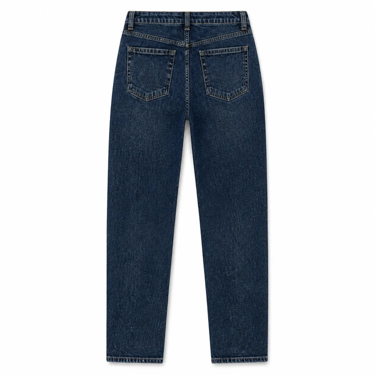 Dark Blue High Waist woman Straight Jeans Shiny Rhinestone Denim Washed Comfortable Fit Elegant City Party Outings FX5310