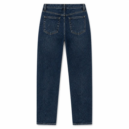 Dark Blue High Waist woman Straight Jeans Shiny Rhinestone Denim Washed Comfortable Fit Elegant City Party Outings FX5310