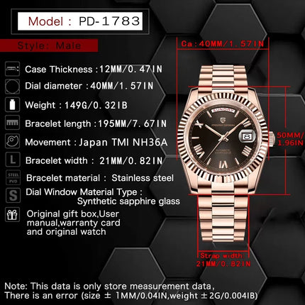 Nuovo Orologio da Uomo PAGANI DESIGN DD40 2026, Orologio Automatico di Lusso in Oro Rosa, Orologio Meccanico da Uomo con Vetro Zaffiro AR, Impermeabile, con Data, Regalo per Uomo, Orologio in Acciaio Inossidabile