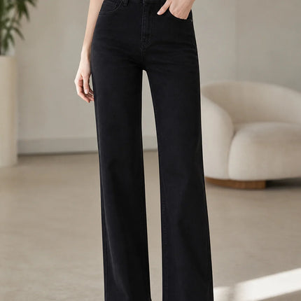 Women's Loose Fit High Waist Black Dark Wash Jeans, Classic Wide Leg Denim with 5 Pockets, Urban Casual Style for Everyday Wear, Italian Sizes Xs-Xl Sold Individually Fx1338-1