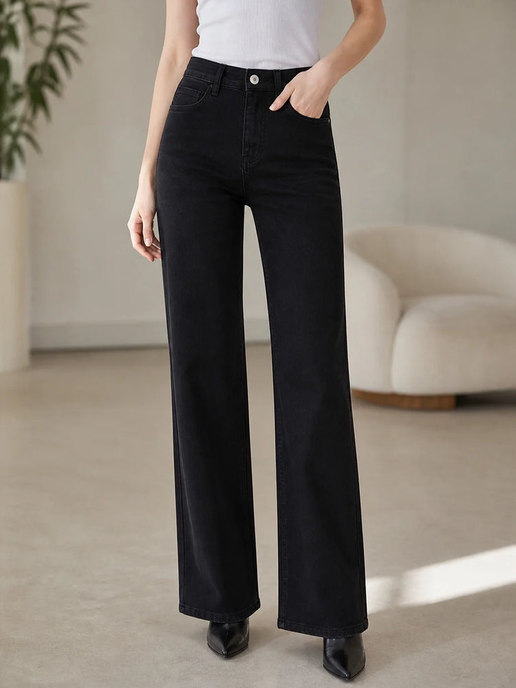 Women's Loose Fit High Waist Black Dark Wash Jeans, Classic Wide Leg Denim with 5 Pockets, Urban Casual Style for Everyday Wear, Italian Sizes Xs-Xl Sold Individually Fx1338-1