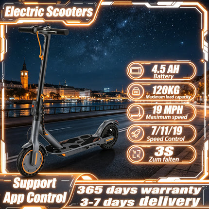 EU Stock 350W Electric Scooter 19 MPH 36V 4.5Ah 3 Speed Adjustable App Control Supported 8.5-Inch Solid Non Slip Tires Foldable Electric Scooter For Teenagers' Urban Adventures