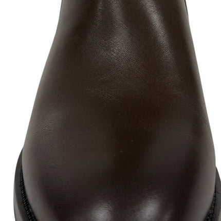 Bel Chou's J130-63 Women's Dark Brown Low Heel Boots with Inner Zipper and Gold Buckle