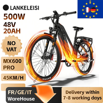 Bicicletta Elettrica LANKELEISI MX600 Pro, Motore 500W, Batteria 48V 20Ah, Autonomia 150KM, Pneumatici 27.5x2.4 Pollici, E-bike per Adulti