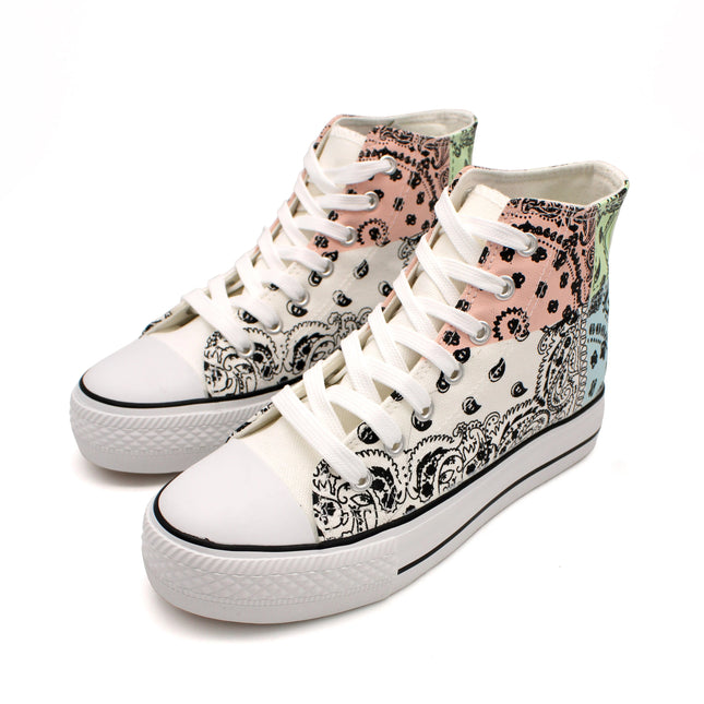 Soraia Shoes Women's sneakers, Classic Canvas Sneakers, Original soraia style, Canvas Tennis with pasley Print, Canvas Tennis, Conventional Sole, Canvas sneakers with Ankle and Cordon PlatiNum