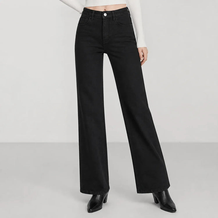Women's Loose Fit High Waist Black Dark Wash Jeans, Classic Wide Leg Denim with 5 Pockets, Urban Casual Style for Everyday Wear, Italian Sizes Xs-Xl Sold Individually Fx1338-1