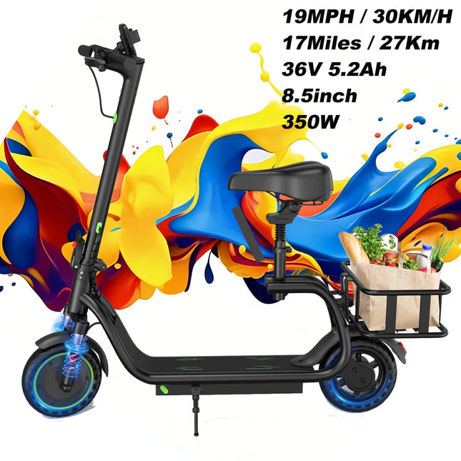EU Stock 350W Lightweight Electric Scooter Designed For A Comfortable Ride With A Range Of 25 Miles A Top Speed Of 19 MPH Three Speed Settings Smart App Control 8.5-Inch Solid Rubber Tires An Adjustable Seat And A Removable B