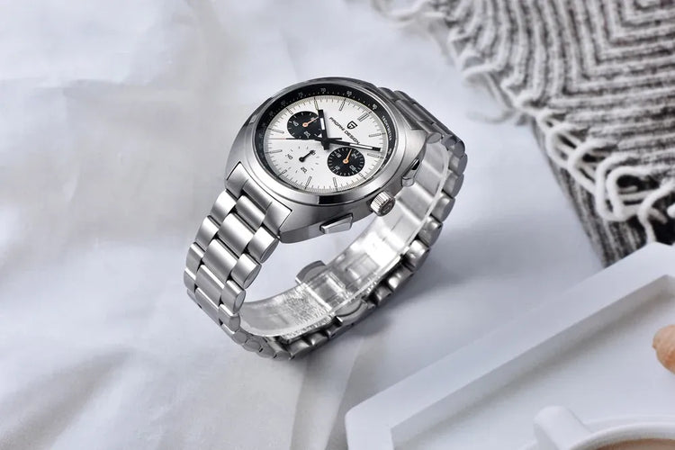 PAGANI DESIGN Nuovo Orologio da Uomo Turtle Back Cronografo al Quarzo con Vetro Zaffiro e Bracciale, Movimento Giapponese VK63, Spedizione Locale