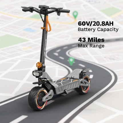 Ruitoo M6MAX Scooter elettrico Doppi motori 3000W 70KM Portata 82 km/h Velocità 60V/20,8AH Batteria Pneumatici fuoristrada da 11 pollici Pieghevoli