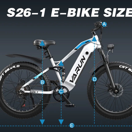 Bicicletta Elettrica per Adulti Varun S26-1, E-bike da Montagna, Batteria 48V 16Ah, Fatbike 26'', Bicicletta Elettrica da Strada