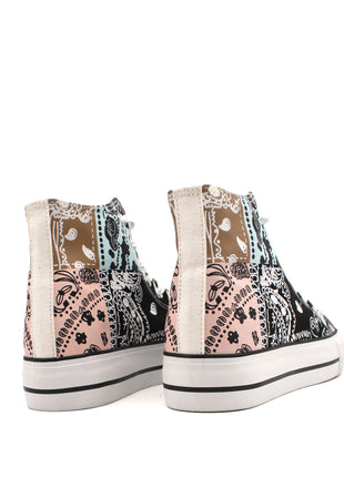 Soraia Shoes Women's sneakers, Classic Canvas Sneakers, Original soraia style, Canvas Tennis with pasley Print, Canvas Tennis, Conventional Sole, Canvas sneakers with Ankle and Cordon PlatiNum