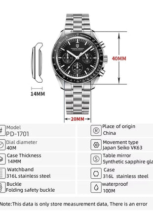 Nuovo orologio da uomo PAGANI DESIGN V6 Moon 2026, orologio al quarzo di lusso VK63 per uomo, impermeabile, cronografo sportivo veloce, vetro AR zaffiro, vetro in ceramica leggera, acciaio inossidabile, orologio alla moda.