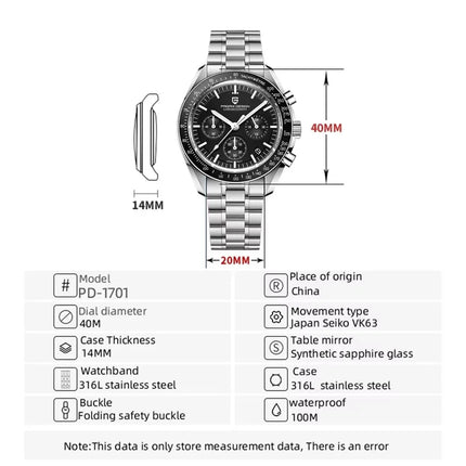 Nuovo orologio da uomo PAGANI DESIGN V6 Moon 2026, orologio al quarzo di lusso VK63 per uomo, impermeabile, cronografo sportivo veloce, vetro AR zaffiro, vetro in ceramica leggera, acciaio inossidabile, orologio alla moda.