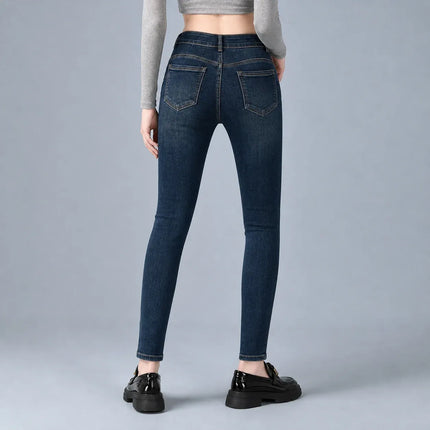 Women's Jeans Skinny High Waist Denim Dark Blue Washed Elastic pants Slim Fit Slimming Effect Streetwear Casual For City Work & Evening Outputs YW‑1641