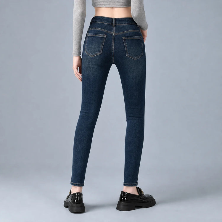 Women's Jeans Skinny High Waist Denim Dark Blue Washed Elastic pants Slim Fit Slimming Effect Streetwear Casual For City Work & Evening Outputs YW‑1641