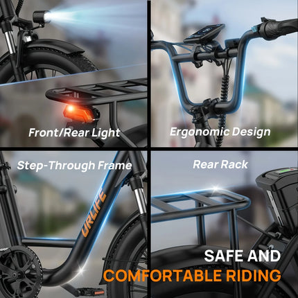 Bicicletta elettrica URLIFE E20 Peak 1000W, batteria rimovibile 48V 13Ah, velocità massima 45 km/h, pneumatici larghi 20''x3'', 7 velocità, freni a doppio disco, bici elettrica per uso urbano.