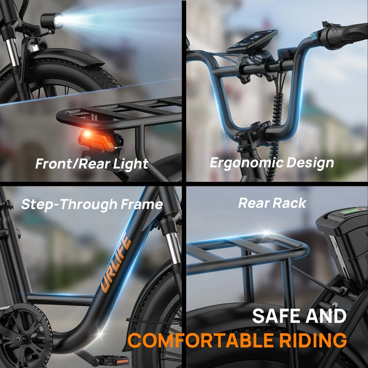Bicicletta elettrica URLIFE E20 Peak 1000W, batteria rimovibile 48V 13Ah, velocità massima 45 km/h, pneumatici larghi 20''x3'', 7 velocità, freni a doppio disco, bici elettrica per uso urbano.