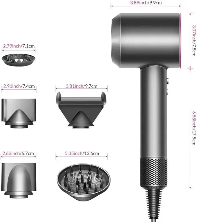 Professional Ionic Dryer 1600W, High Speed V9 Digital Motor 110000Rpm, Air Multiplier Technology, Intelligent Temperature Control, Silent Hair Dryer for Professional and Home Use