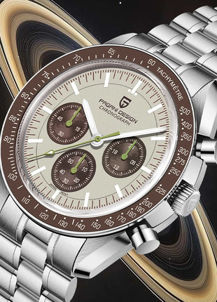 PAGANI DESIGN 2026 Nuova Serie Planetaria Saturno Orologio al Quarzo di Lusso Color Sabbia Chiaro da Uomo, Cronografo Sportivo Veloce con Vetro Zaffiro AR, Spedizione Locale nell'UE
