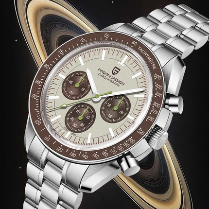 PAGANI DESIGN 2026 Nuova Serie Planetaria Saturno Orologio al Quarzo di Lusso Color Sabbia Chiaro da Uomo, Cronografo Sportivo Veloce con Vetro Zaffiro AR, Spedizione Locale nell'UE