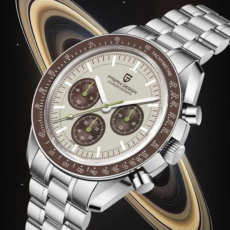 PAGANI DESIGN 2026 Nuova Serie Planetaria Saturno Orologio al Quarzo di Lusso Color Sabbia Chiaro da Uomo, Cronografo Sportivo Veloce con Vetro Zaffiro AR, Spedizione Locale nell'UE
